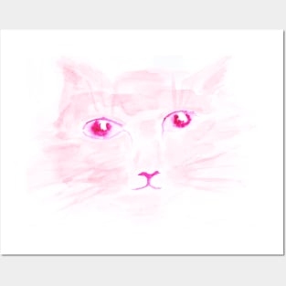 Watercolor, pink cat. Animal, pet Flower, art decoration, sketch. Illustration hand drawn modern Posters and Art